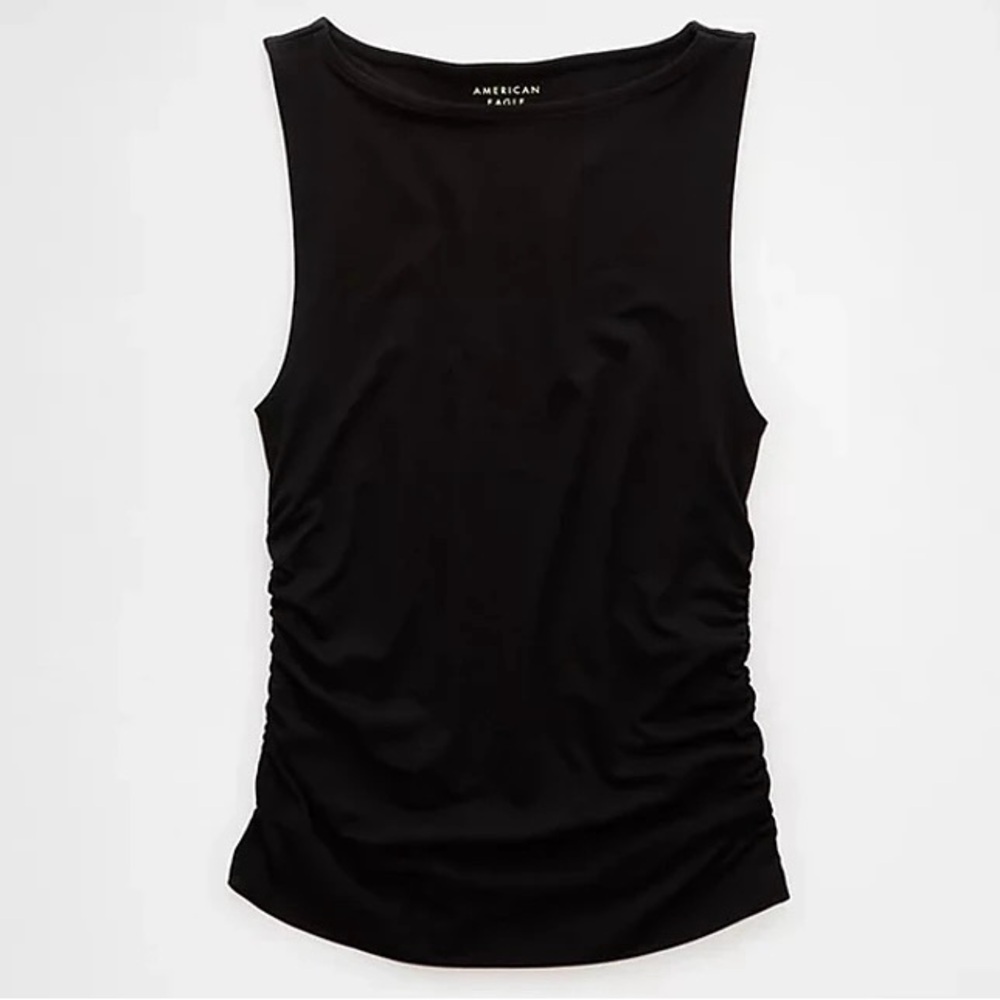 NWOT American Eagle Ruched Boat Neck Sleeveless Tank Top in Black size small - Picture 4 of 8